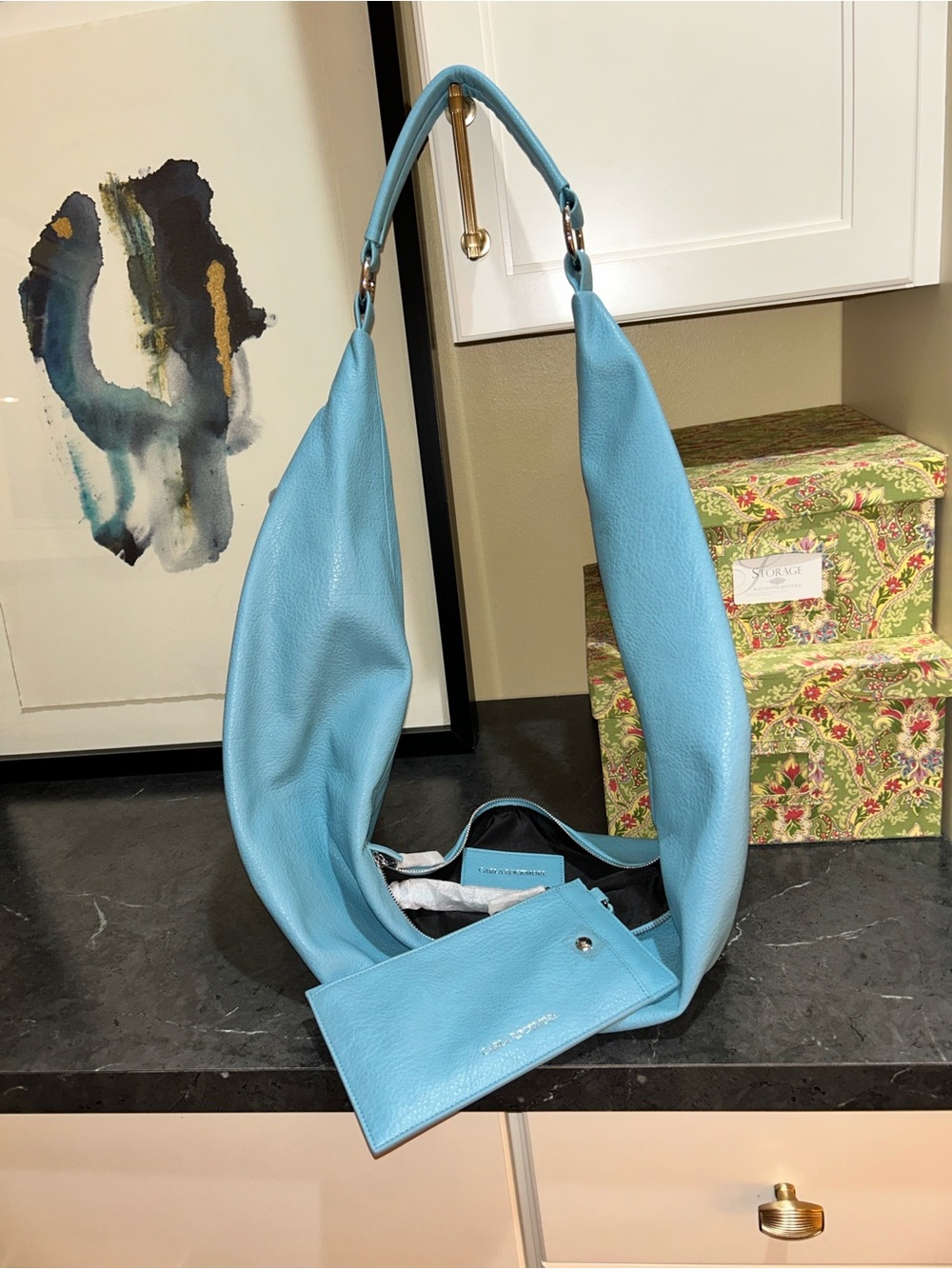 New Carla Rockmore Turquoise Pebbled Faux Leather Large Sling Bag With Wallet